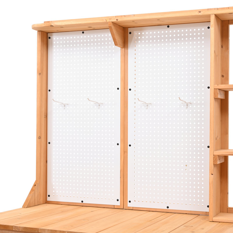 Banc de rempotage en bois de sapin rustique avec huche, poste de travail spacieux et conception ergonomique Verdantia