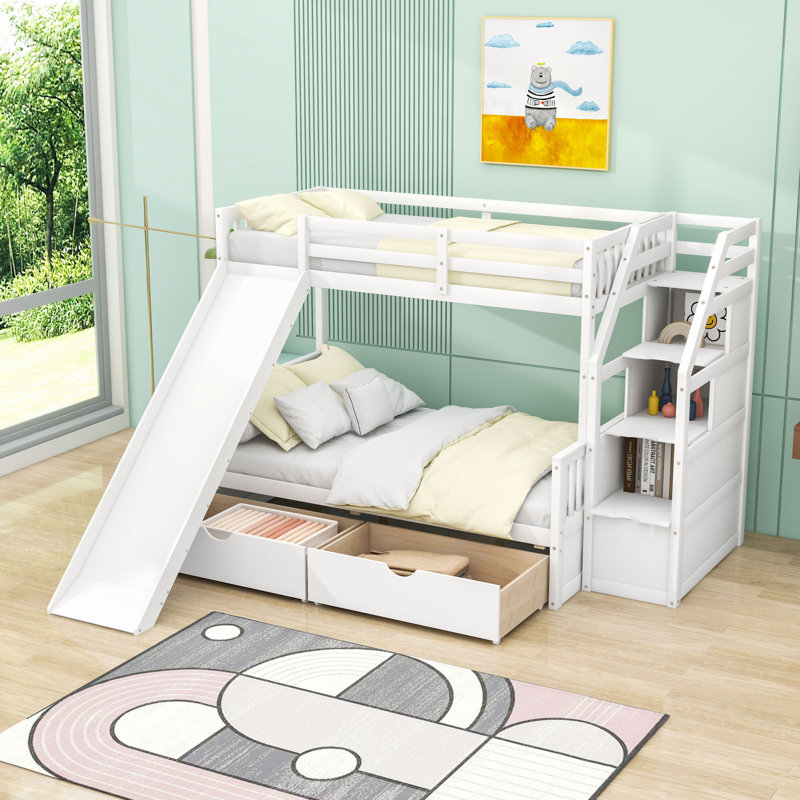 Erzsebet Kids Twin Over Full Bunk Bed with Drawers, White