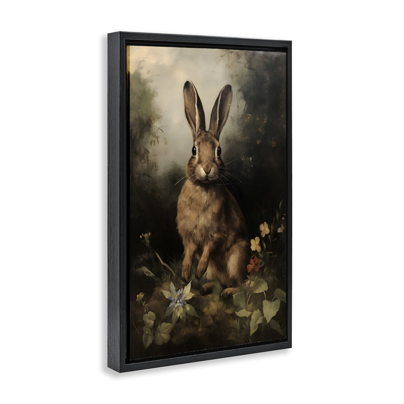«Bunny in Nature Brown», toile flottante encadrée par Petal Prints Design, Cadre flottant noir de jais, H 25 po x l 17 po