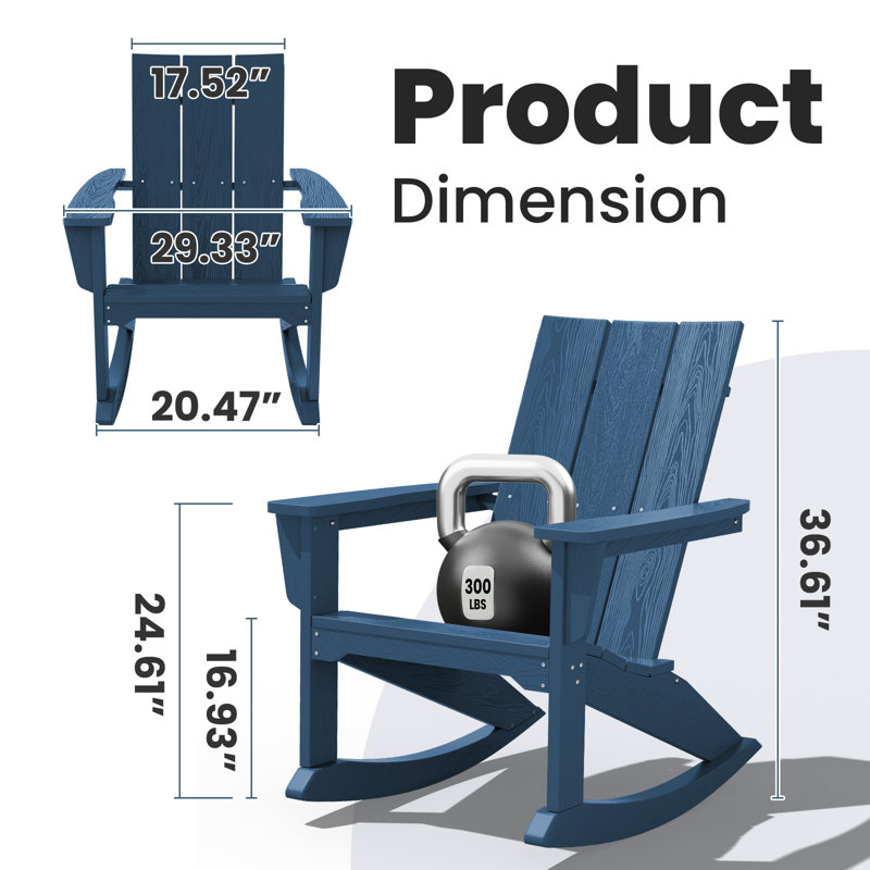 Chaise Adirondack à bascule en PEHD Wolak (ensemble de 2), Marine