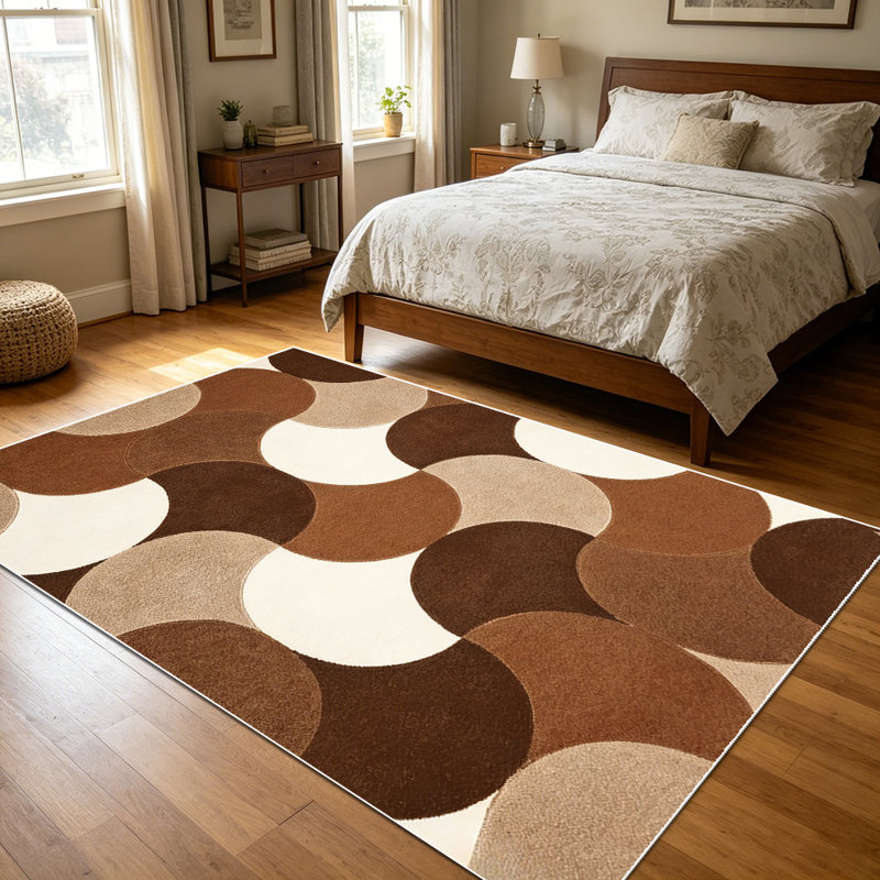 1PC Modern Geometric Overlapping Circle Neutral Brown Beige Farmhouse area rugs for Living Room, Soft and Comfortable, Suitable for all seasons, easy-to-maintain, machine washable Indoor floor mat, Under Table Farmhouse suitable for dining room,
