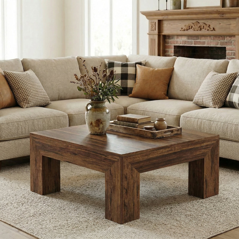 Table basse carrée pour le salon, table basse 39,4 pouces, Marron foncé