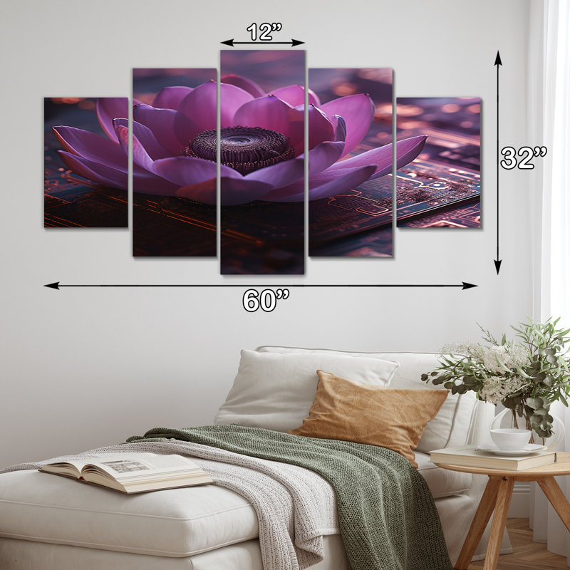 Urban Urban Lotus sur circuit imprimé - Art mural sur toile Lotus - 5 panneaux