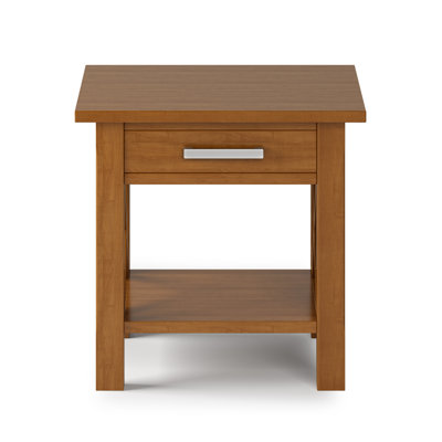 Kitchener 21"W Solid Wood Contemporary Square End Table with Drawer, Open Shelf and X-Design