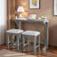 Ensemble de table de salle à manger à hauteur de comptoir 3 pièces Farmhouse avec port USB et tabourets rembourrés-148898153