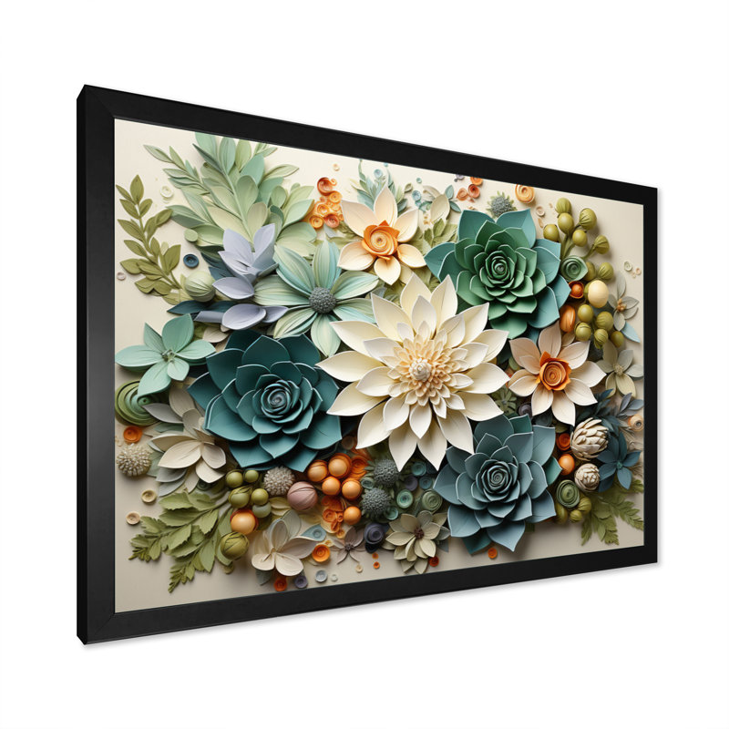 Plantes vertes succulentes sereines - Art mural, H 16 po x l 32 po, Cadre photo unique, Noir