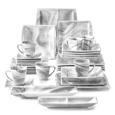 32 Piece Porcelain China Dinnerware Set - Service for 6