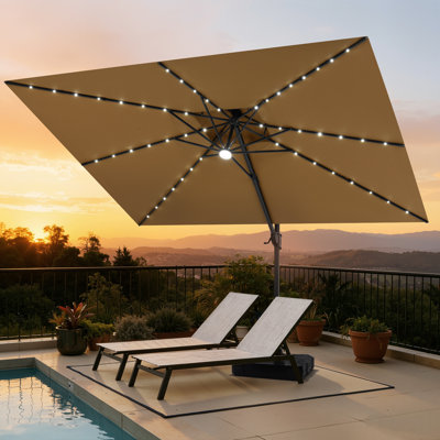 141'×104' Solar Led Lights Cantilever Umbrella With Weighted Base