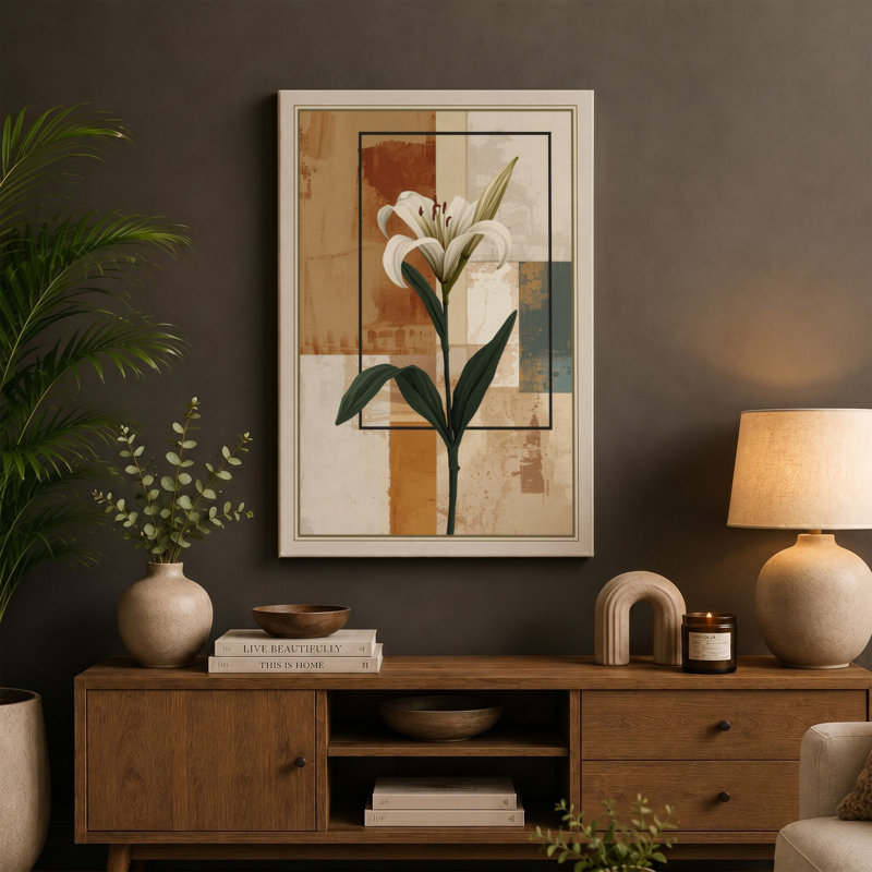 Lily and Geometry Botanical - Wrapped Canvas, Sage Border, 24x16 - 61.0 x 40.6 cm