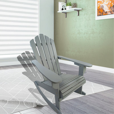 Grey Outdoor Rocking Chair - Comfortable And Elegant Design Versatile For Backyard Solid Wood 250 Lbs Max Weight Easy Assembly Reclining Wooden In & Porch, Patio, Deck, Construction Limit