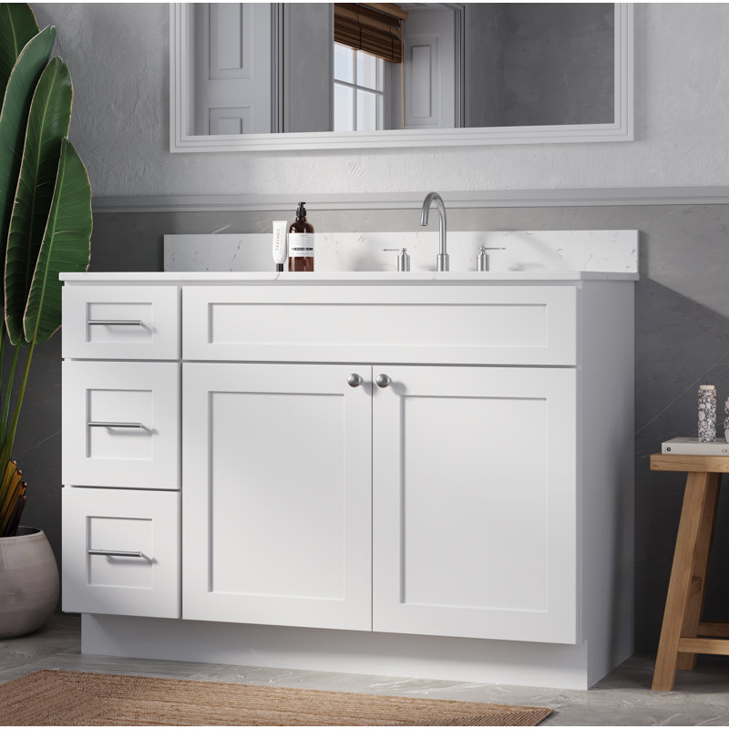 Disar 49'' Single Bathroom Vanity with Quartz Top, White