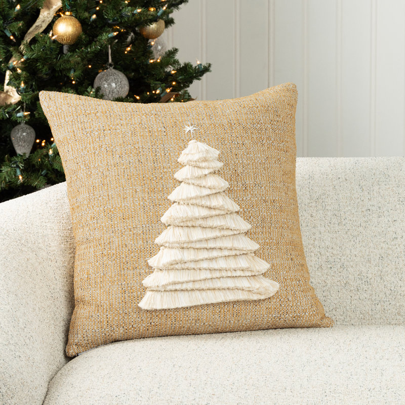Fraser Fir Ruby Square Indoor/Outdoor Pillow Cover & Insert, Square 20", Gold