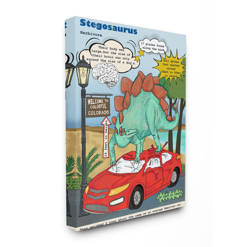 Fun Dinosaur Facts Stegosaurus Dino Scene by Sangita Bachelet - Print, 20" H x 16" W x 1.5" D, Wrapped Canvas