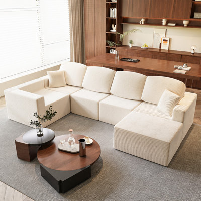 Boneless L-Shaped Modular Sectional Couch, Cloud U-Shaped Sectional Sofa with Wide Armrest