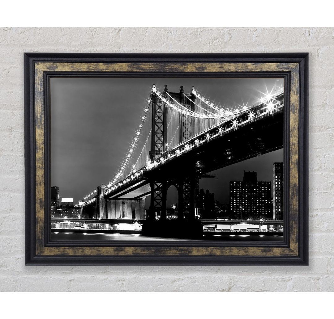 Brooklyn Bridge Night Lights B N W - Einzelne Bilderrahmen Kunstdrucke