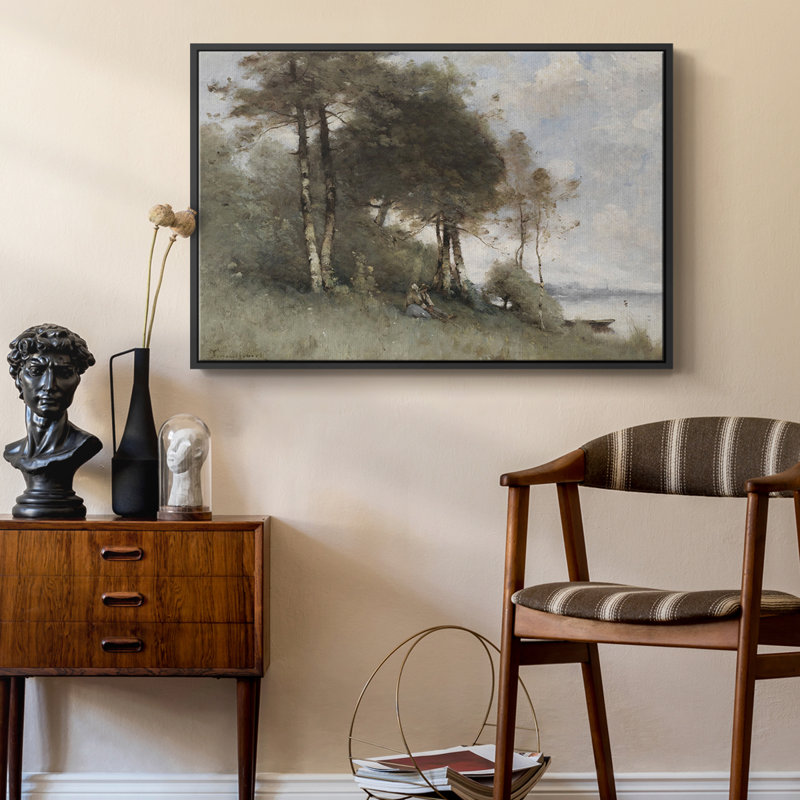 Paysage rétro - CDLXII, H 25 po x l 37 po x P 2 po, Toile avec cadre flottant noir