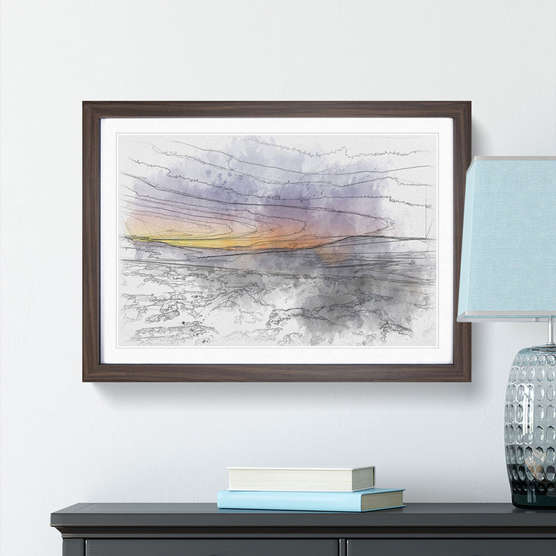 Sunrise over the Yorkshire Dales Sketch - Picture Frame Graphic Art Print, Walnut Framed, 45cm H x 63cm W x 2cm D