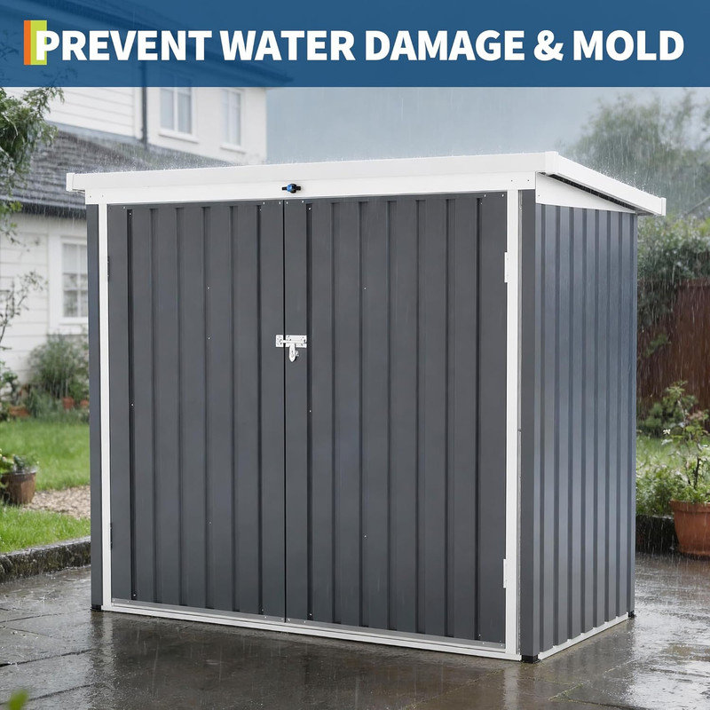 40 Cu.Ft Outdoor Storage Shed, Lockable Galvanized Steel Trash Can Cabinet with Sloped Roof for Yard, Patio, Gray