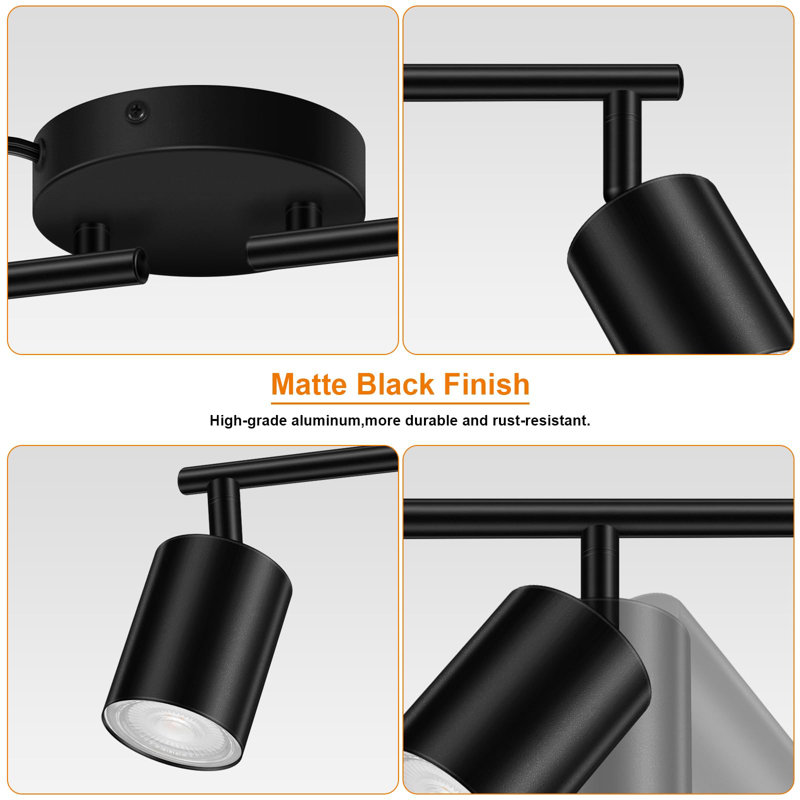 Plug In Track Lighting LED, Black 4-Light Kitchen Light Kit, Plug In Wall Light With 14.8Ft Power Cord, Rotatable Ceiling Spotlight(GU10 Socket, NO Bulb)