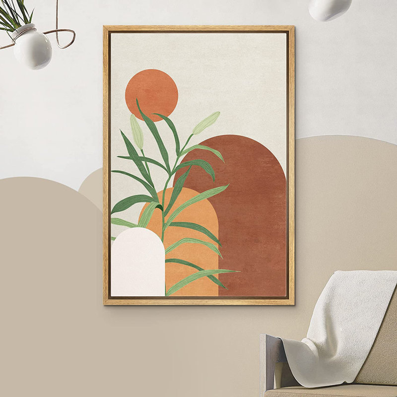 «Mid Century Shape Polygon Palm Leaf Abstract Geometric Illustration - Floater Frame», impression sur toile, Naturel