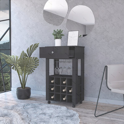 Bar Cart Bayamon, Twelve Wine Cubbies, Four Legs by Latitude Run