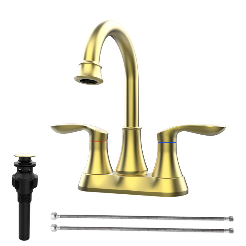 Two-Handle 4" Centerset Bathroom Sink Brushed Gold Faucet with Pop-Up Drain and High-Arc 360° Swivel Spout, Brushed Gold