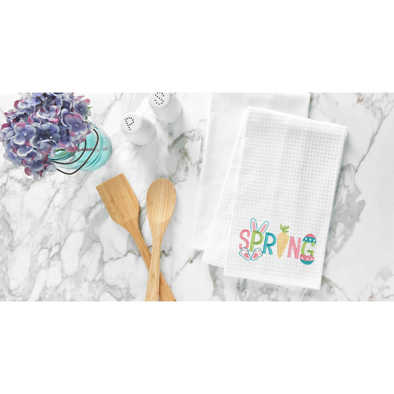 Serviette de printemps, Blanc / vert / rose printemps