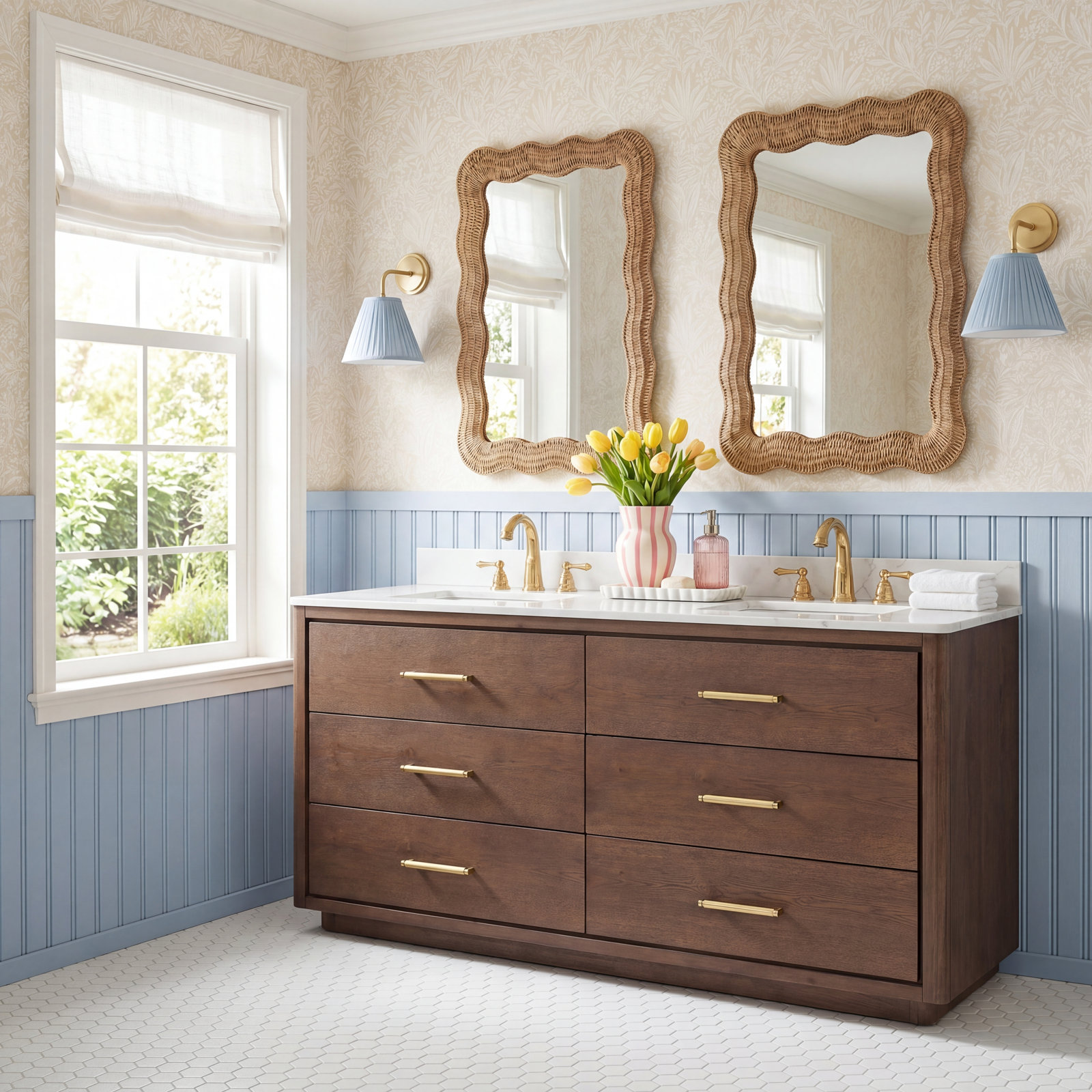 Porto 72'' Double Bathroom Vanity, Dark Brown Oak, Gold