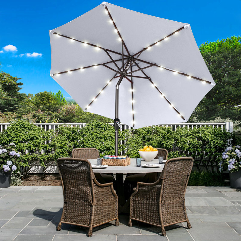Parasol de marché éclairé Caerphilly, H 82,7 po x l 90,6 po x P 90,6 po, Kaki