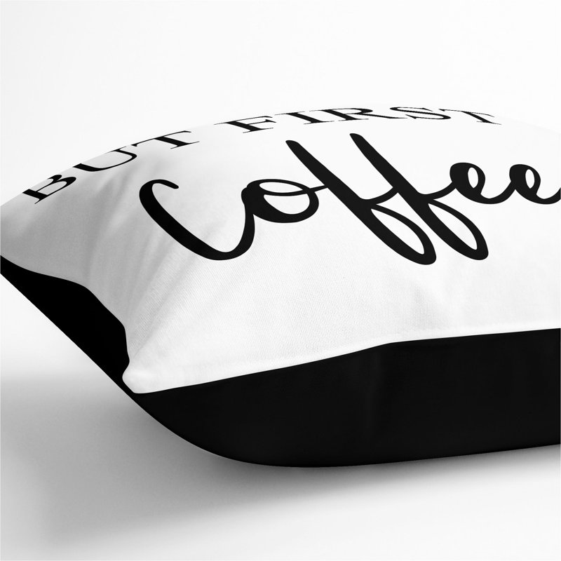 But First Coffee Square Throw Cushion, Black, 40cm H x 40cm W x 15cm D