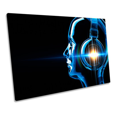 Digital DJ Headphones Music - Wrapped Canvas Print