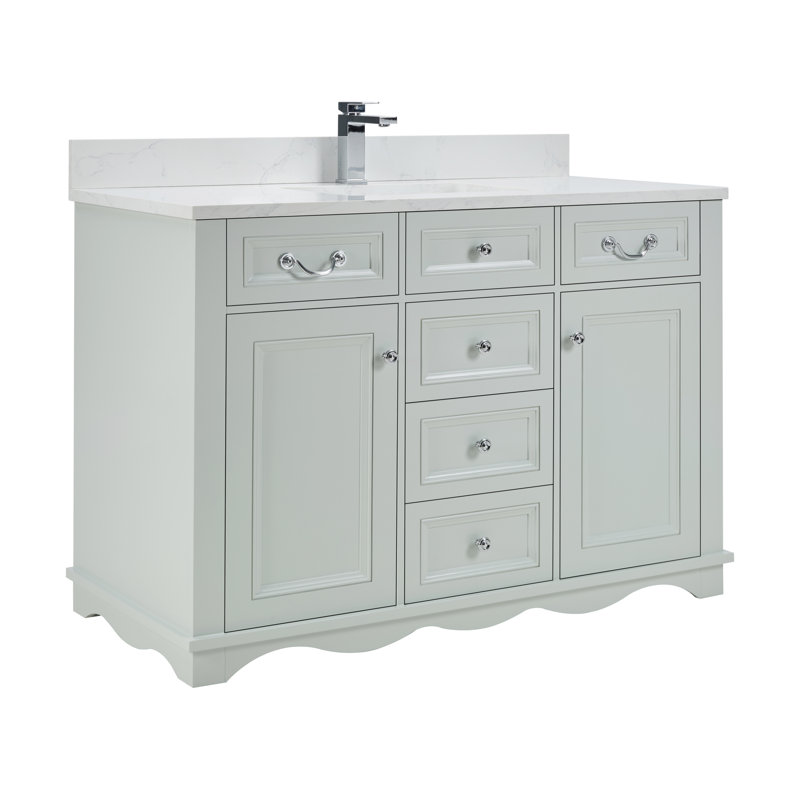 48" Cadet Finish Solid Wood Sink Vanity  With 1' Artificial Stone Top, Silver Strand
