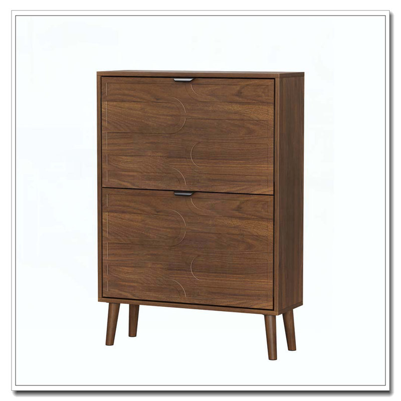 Independent Shoe Cabinet, 23.62-Inch Walnut Shoe Storage Cabinet,, Fence Shoe Cabinet With 2 Flip Drawers