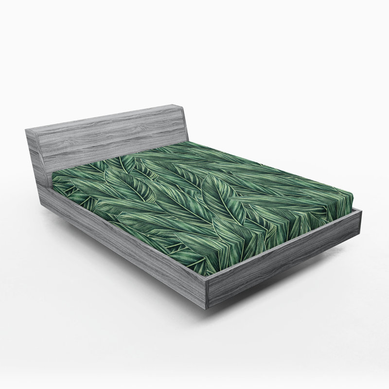 Drap-housse rustique Ambesonne, Drap-housse grand, Vert fougère, vert jade / floral
