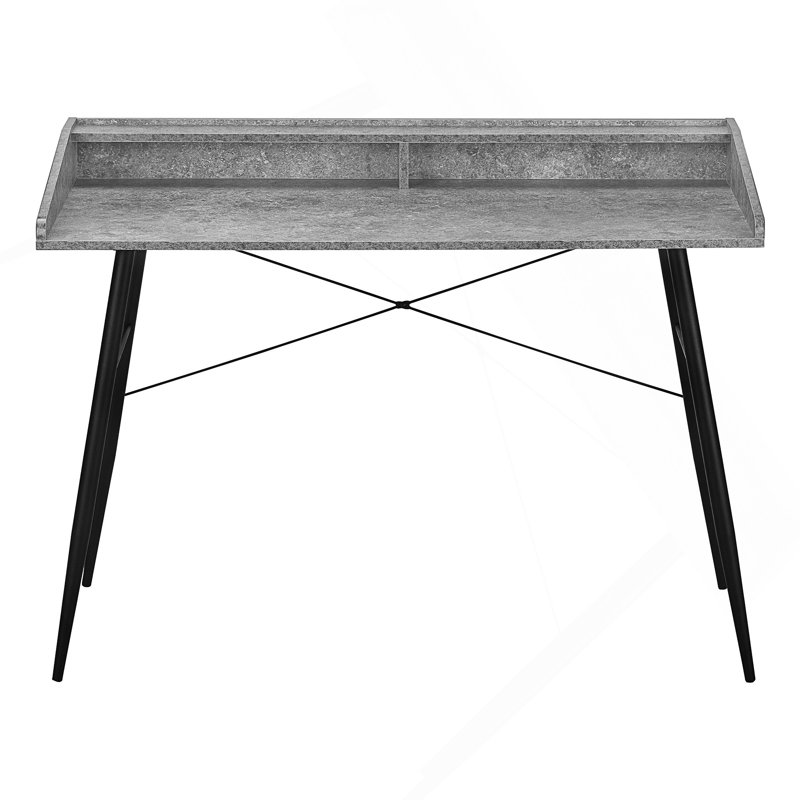 Bureau d'ordinateur moderne avec huche, tablettes de rangement et structure en métal robuste pour des espaces de travail à domicile efficaces.