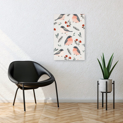 Mignon, motif d'oiseaux d'hiver abstraits, forêt contemporaine de pin, reproduction d'art murale