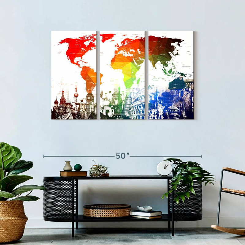 «Rainbow World Map», reproduction sur toile, H 45 po x l 28 po x P 1,25 po