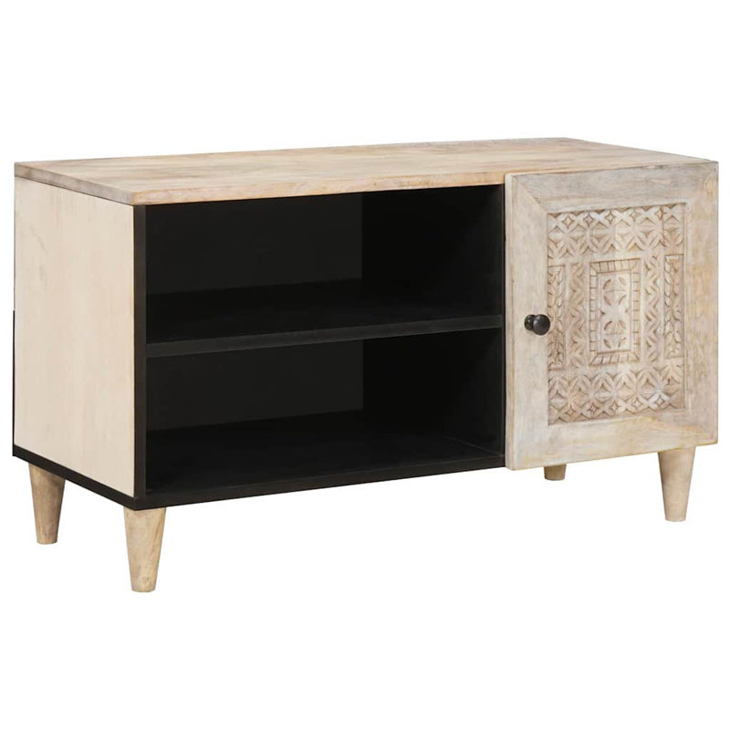 TV Cabinet With Shelf 80 X 33 X 46 Cm Solid Mango Wood, White