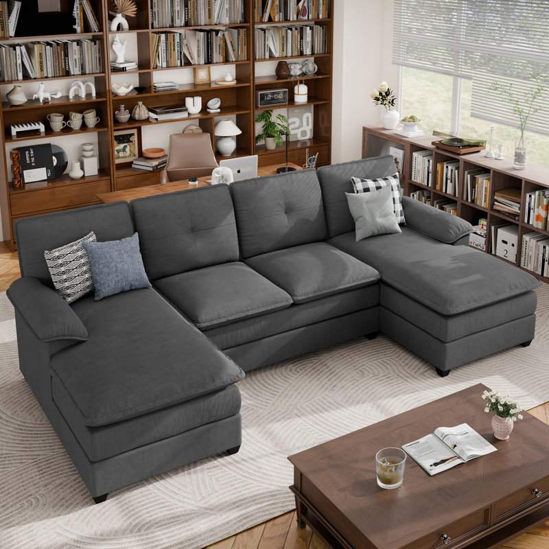 Canapé modulaire rembourré 110 po Rezarta, Mélange de lin noir