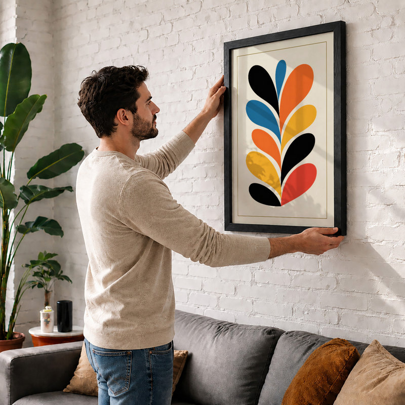 Geometric Symmetry Mid-Century - Framed Print, A3 - 42.0 x 29.7 cm, White