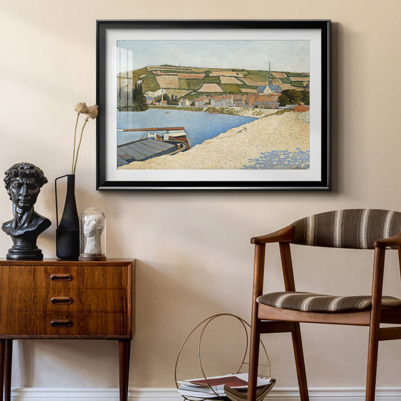 The Riverbank, Les Andelys-Paul Signac - reproduction d'art avec passe-partout et verre - 1886, 22,5 x 30,5, Noir