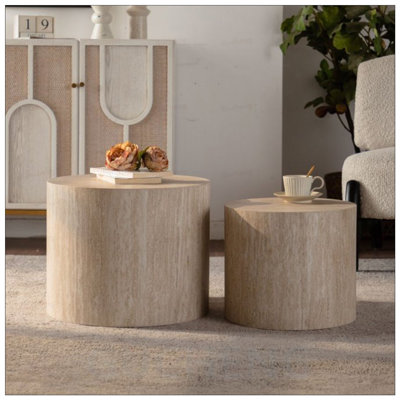 Nesting Coffee Table Set of 2, Round Wooden Modern Tables for Small Space Living Room and Bedroom Accent