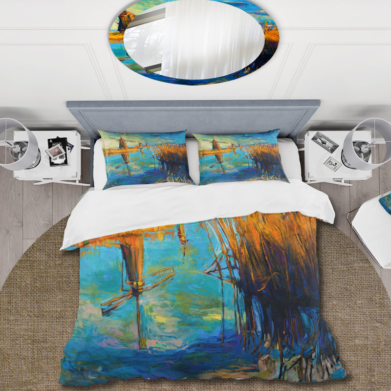 Windmills By The Deep Blue Lake - Ensemble de housse de couette nautique et côtier - Polyester en microfibre