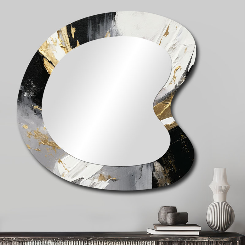 Golden River Wildness abstrait doré et noir II - Miroir mural moderne abstrait en métal, 27 po x 27 po