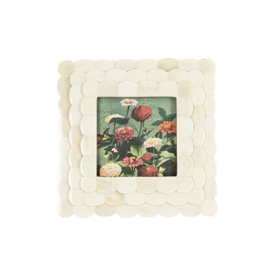 Ebern Designs 4x4 Photo Scallop Framed Picture Frame White Bone with Glass Pane