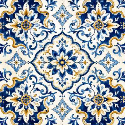 Papier peint auto-adhésif auto-adhésif à motif de carreaux marocains bleus et jaunes à motif floral auto-adhésif 23,6 "x 118"