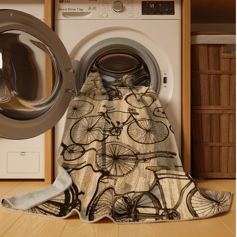 Tapis beige lavable à la machine, Rond 6 pi