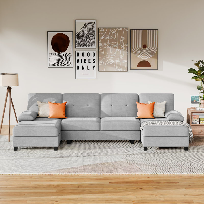 Canapé modulaire rembourré 3 pièces 3 pièces, Mélange de coton gris clair