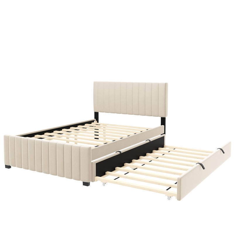 Lit tapissier beige avec lit gigogne simple - et plateforme pleine grandeur fiable en tissu réfléchissant dissipant la chaleur
