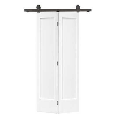 Porte de grange pliante à panneaux en panneau de fibres à densité moyenne avec ensemble de quincaillerie d'installation